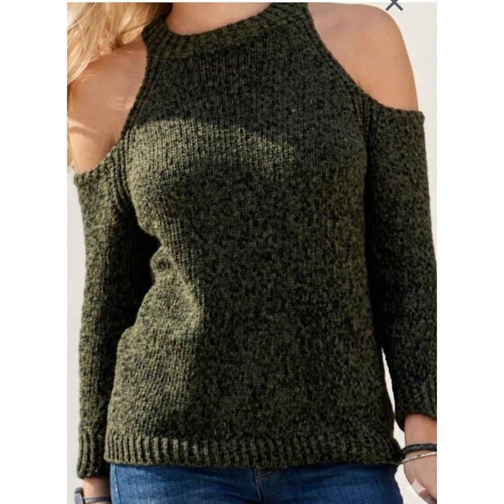VTG 90s Indigo Rose Women's Cold Shoulder Olive Sweater Size XL Boho Hippie